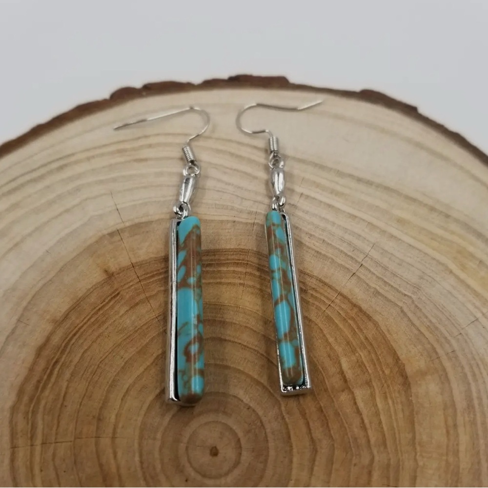 Anthropologie Turquoise and Silver Drop Earrings Boho Bodega - Picture 3 of 3